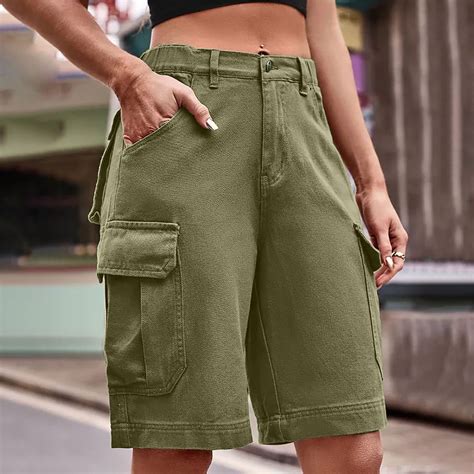 Njoeus Women's Casual Cargo Bermuda Shorts Relaxed Loose Fit Twill ...