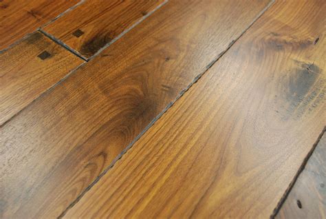 Wide Plank Walnut Flooring with Flush Pegs, Hand Beveled Edges, Smoke ...