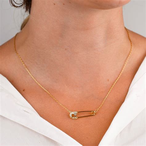Pave Safety Pin Necklace, Diamond Safety Pin Pendant Necklace, Dainty ...