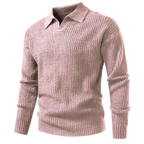 Miluxas Mens Sweaters Polos Long Sleeve V Neck Knit Polo Lightweight ...