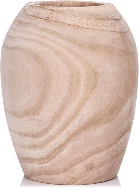 Amazon.com: 7.9" Tall Matt Handmade Wooden Vase for Decor, Wide Mouth ...