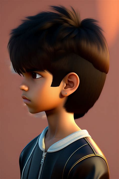 Lexica - Brown boy in black zipper top, straight hair, men's messy ...