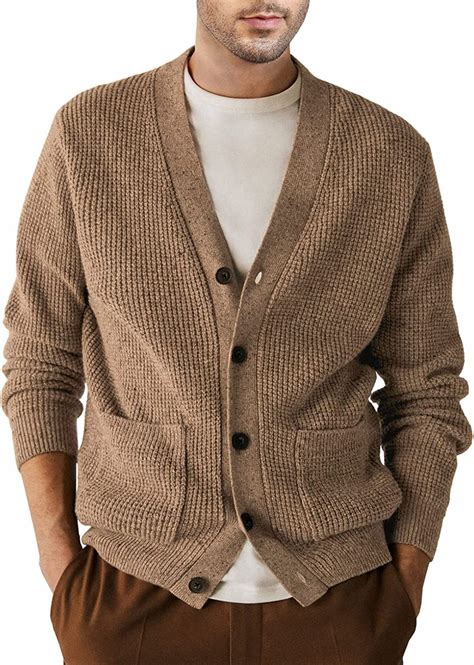 Jolicloth Mens Cardigan Sweater Long Sleeve Chunky Knitted Jacket V ...