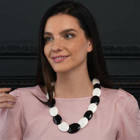 Long Black and White Chunky Statement Necklace for Women - namana.london