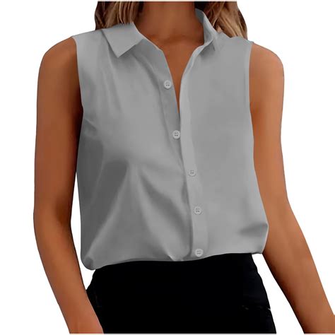 cfhntfmh Womens Sleeveless Button down Shirt Collared Loose Work Blouse ...