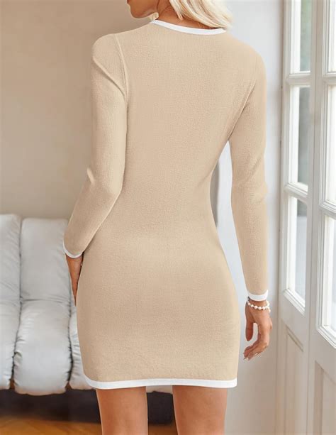 ZESICA Fall Dresses for Women 2025 Long Sleeve Button Color Block Knit ...