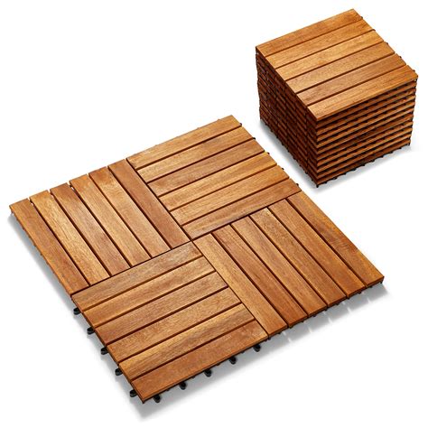 Buy Interlocking Deck Tile (Pack of 10, 12"x12") Acacia Hardwood Deck ...