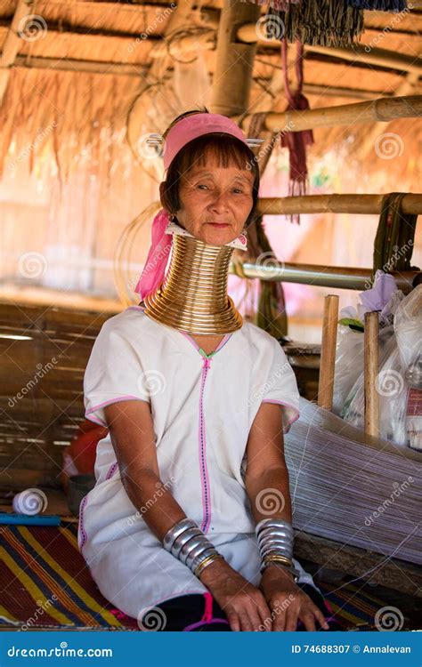 Kayan Lady In Bright Traditional National Clothes In Padaung Tribe ...