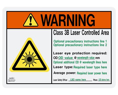 Class 3B WARNING Sign - Laser Controlled Area, Custom