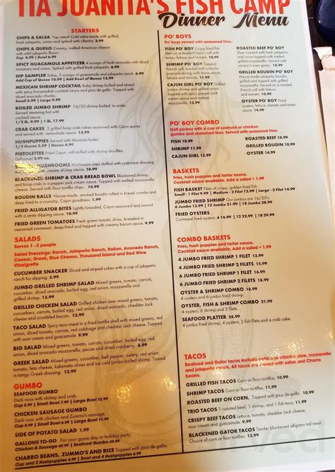 Tia Juanitas Fish Camp menu in Lumberton, Texas, USA