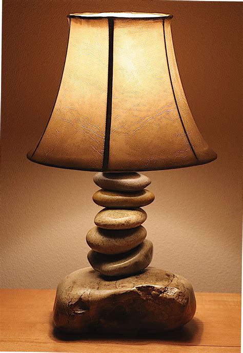 The Clearwater Medium Size Stone Lamp With Faux Leather Shade - Etsy ...