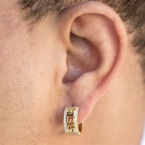 Aretes de aro de oro 14K de llave griega para hombre | Etsy España