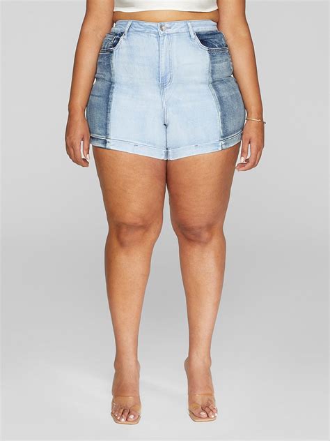 Plus Size High Rise Two Tone Denim Shorts | Fashion to Figure