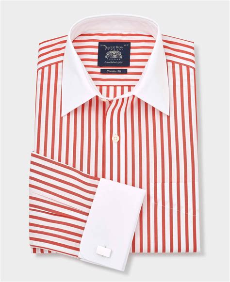 Men's Red Stripe Contrast Collar Classic Fit Formal Shirt With Double ...