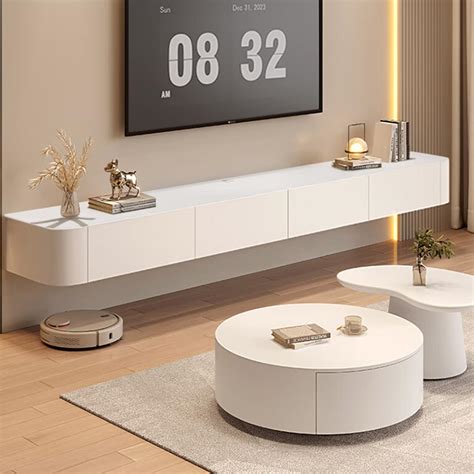 Floating TV Stand with Large Storage in White Modern Wall Mounted ...