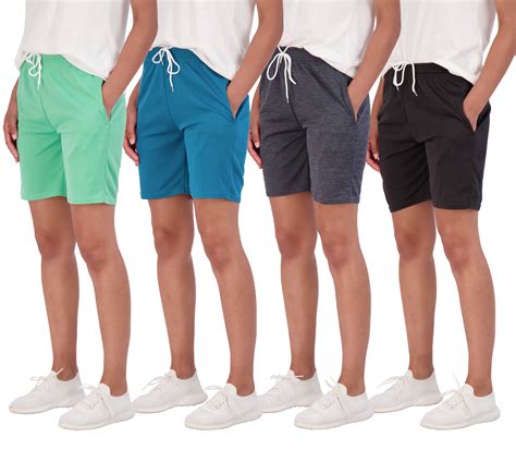 "Real Essentials 4-Pack: Women's 7"" Quick-Dry Bermuda Athletic Shorts ...