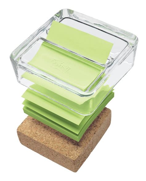 Post-It Greener Notes Glass and Cork Pop-Up Note Dispenser with 50 ...