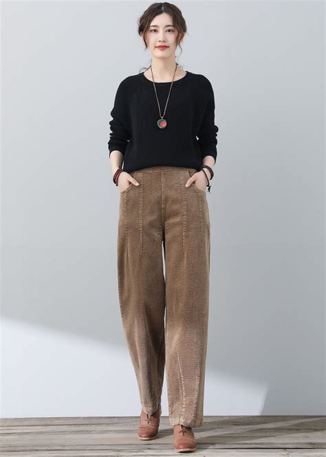 Corduroy Wide Leg Pants, Corduroy Long Pants, Women Long Pants, Elastic ...
