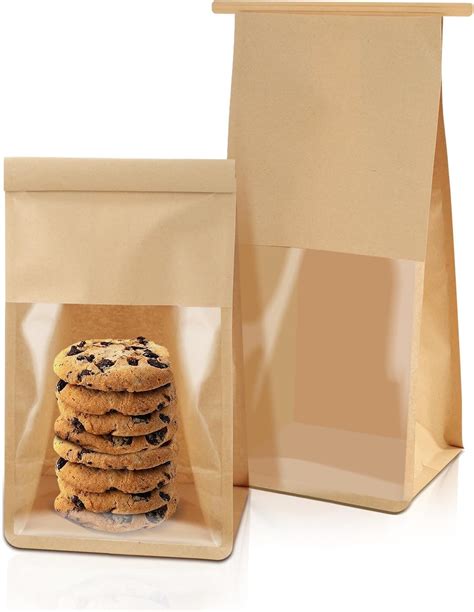 Amazon.com: 50 Pack Kraft Paper Bread Bags with Clear Window, 11" x 5.1 ...