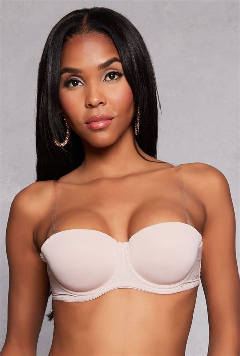 Womens Bebe Clear Back Strap Balconette Bra | Convertible to Strapless ...