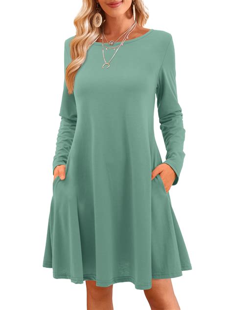 Fancyglim Tee Shirt Dresses for Women Crew Neck Casual Long Sleeve ...