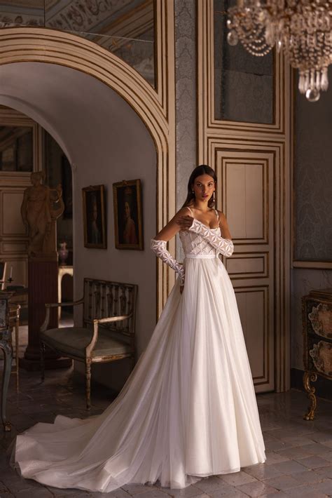 Strap Beaded Corset Wedding Dress with Dramatic Horsehair Braid Train – WonderlandByLilian