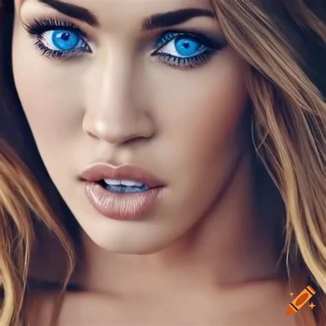 Portrait of megan fox or miley cyrus with blue catlike eyes on Craiyon