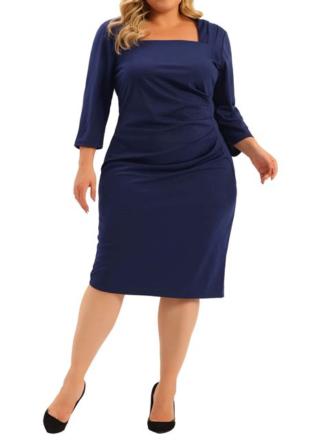 Agnes Orinda Women's Plus Size Office Dress, Square Neck, Half Sleeve ...