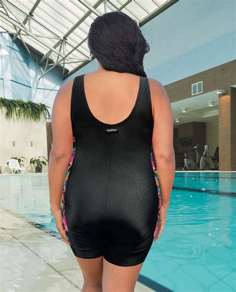 Chlorine Resistant Aquamore Print Block Zipper Scoop Neck Plus Size ...