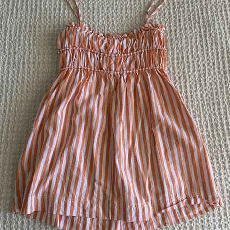 Orange and white stripe mini dress, can be worn with... - Depop
