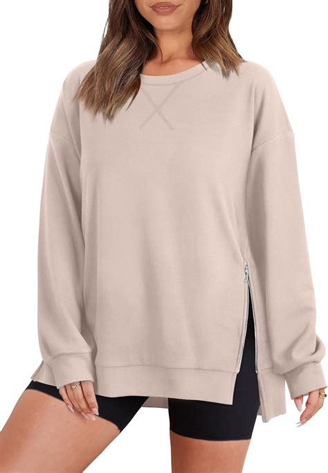 Amazon.com: WIHOLL Women's Oversized Lightweight Sweatshirt with Side ...