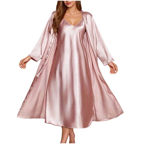 FAHXNVB Women's Satin Robe Set 2 Piece Silk Pajamas Sets Lightweight ...