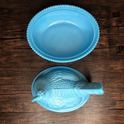 Vintage Westmoreland Large Blue Opaline Milk Slag Glass Nesting Chicken ...
