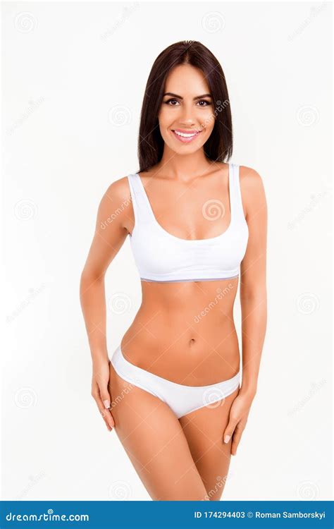 Healthy Slim Woman with Perfect Body in White Underwear Stock Image ...