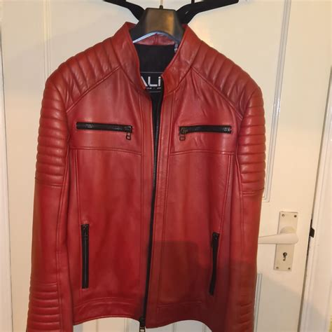 Mens Red Leather Jacket, Size XL but fits like a... - Depop