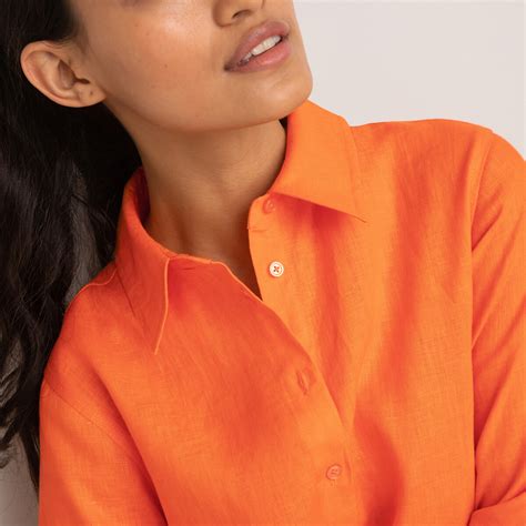 Linen long sleeve shirt, orange, La Redoute Collections | La Redoute