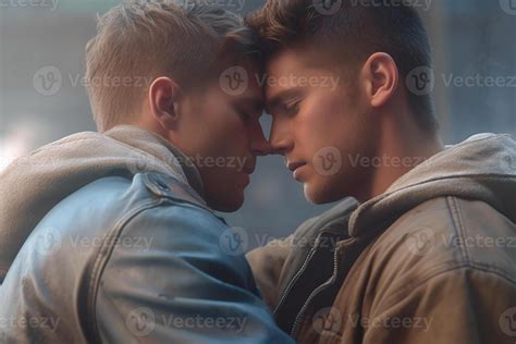 Two young gay guys hugging, gay couple. 24032427 Stock Photo at Vecteezy