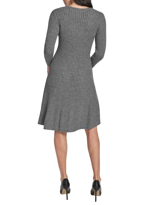 Jessica Howard Women's Long Sleeve V-Neck Solid A-Line Sweater Dress | Belk