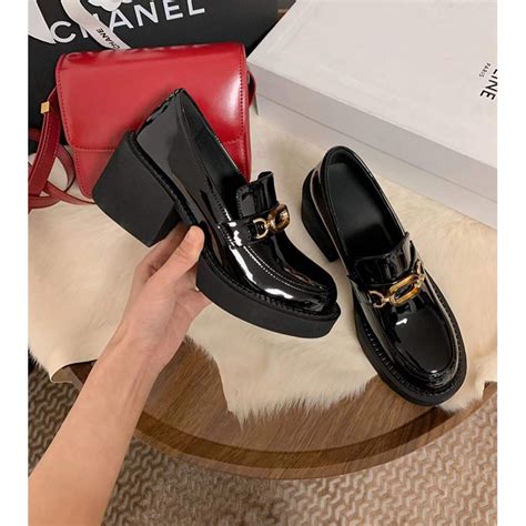 Metal buckle thick soled loafer shoes women's high heels British style ...