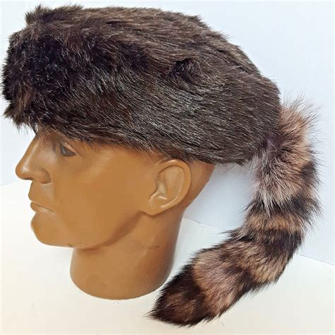 Davey Crockett Coonskin Cap Real Fur Tail Raccoon GRAY Coon Daniel ...
