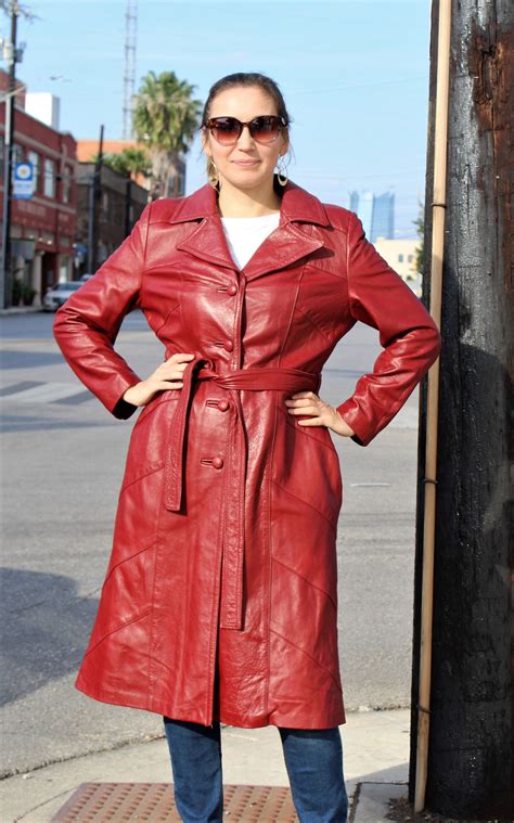 Womens Red Leather Trench Coat at Callum Grenda blog