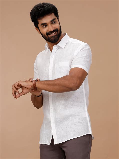 Men Pure Linen White Shirt with Self Design 1538JF