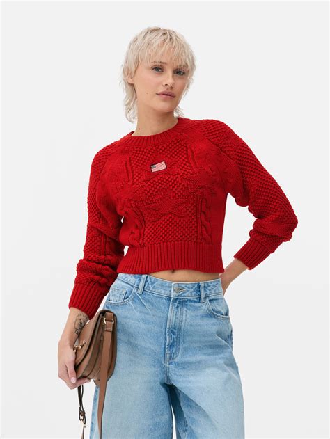 Women's Red American Flag Cable Knit Sweater | Primark