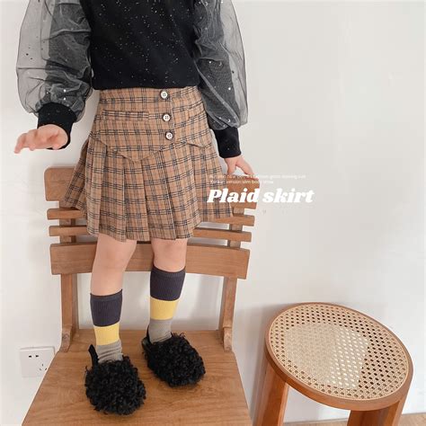 Autumn Girls Korean Plaid Skirts Kids Pleated Skir... - Vicedeal