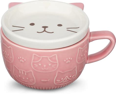 Cute Ceramic Cat Coffee Mug with Lid,Kawaii Coffee Mugs or Tea Cups for ...