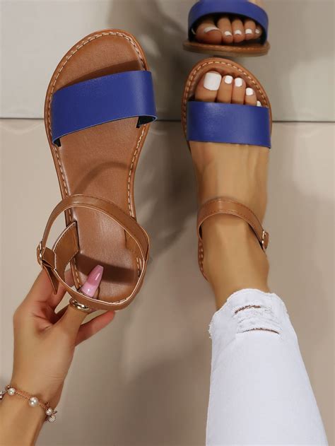 Two Tone Ankle Strap Sandals | Womens sandals flat, Ankle strap sandals ...