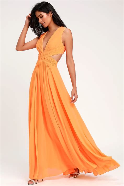 Vivid Imagination Bright Orange Cutout Maxi Dress | Bright orange dress ...