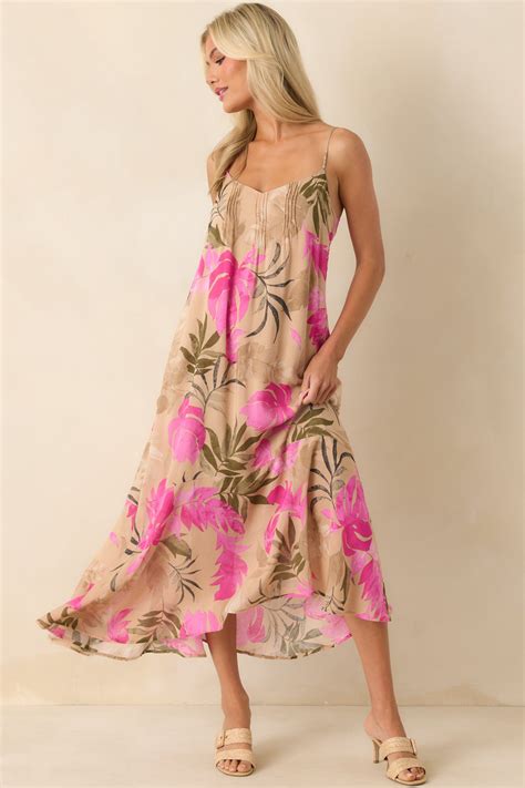 Z Supply Benson Tropical Maxi Dress In Tan | Red Dress