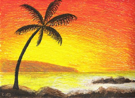 Beach Sunset Drawing with Colored Pencils