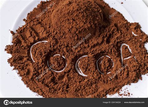 Pure Cocoa Powder Dish Word Writen — Stock Photo © ondacaracola #224134224